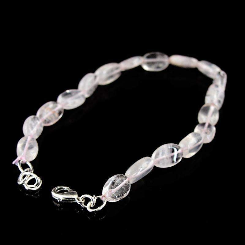 gemsmore:Oval Shape Pink Rose Quartz Bracelet Natural Untreated Beads