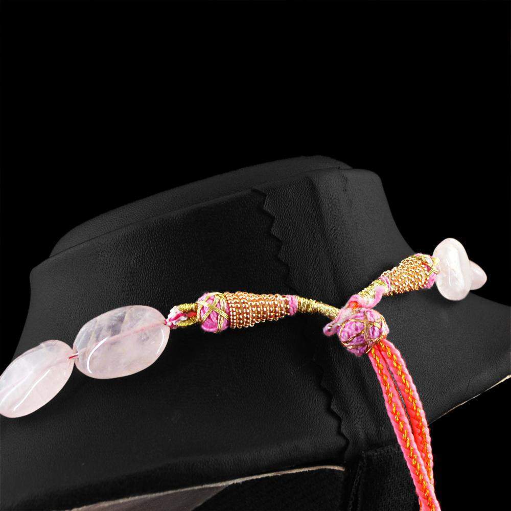 gemsmore:Oval Shape Pink Rose Quartz Necklace Natural Untreated Beads