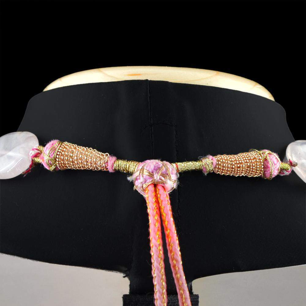 gemsmore:Oval Shape Pink Rose Quartz Necklace Natural Untreated Beads