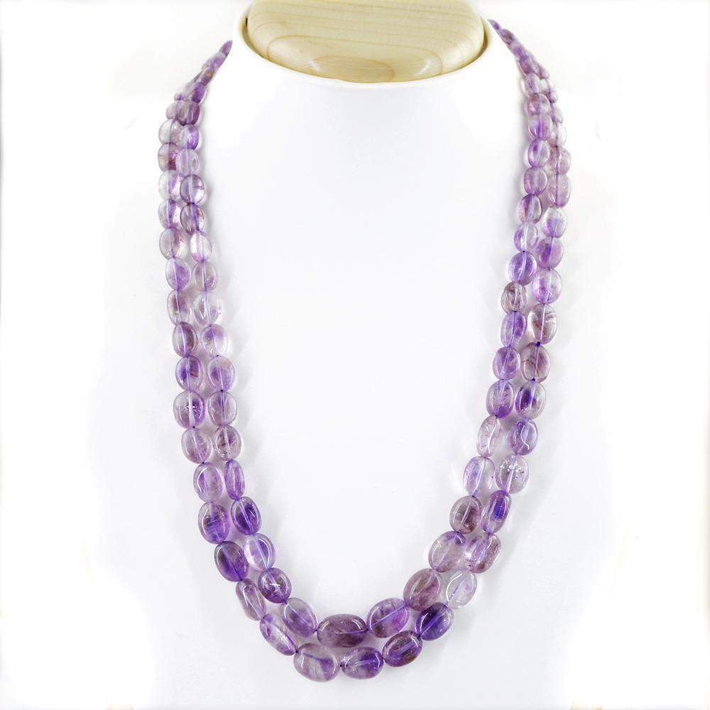 gemsmore:Oval Shape Purple Amethyst Necklace Natural 2 Line Untreated Beads