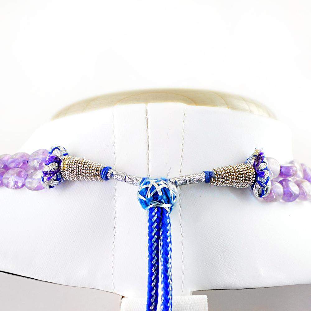 gemsmore:Oval Shape Purple Amethyst Necklace Natural 2 Line Untreated Beads