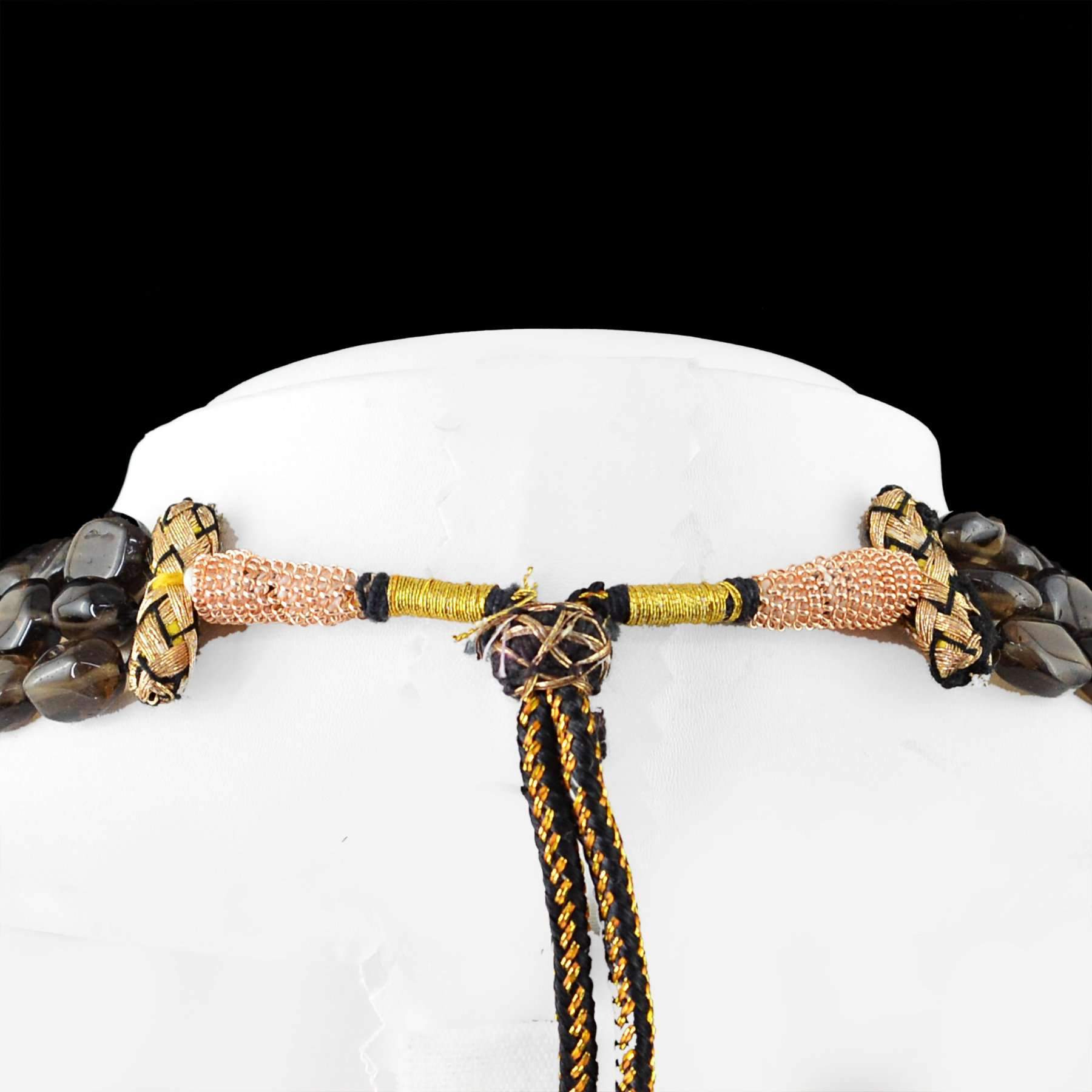 gemsmore:Oval Shape Smoky Quartz Necklace Natural 3 Line Untreated Beads
