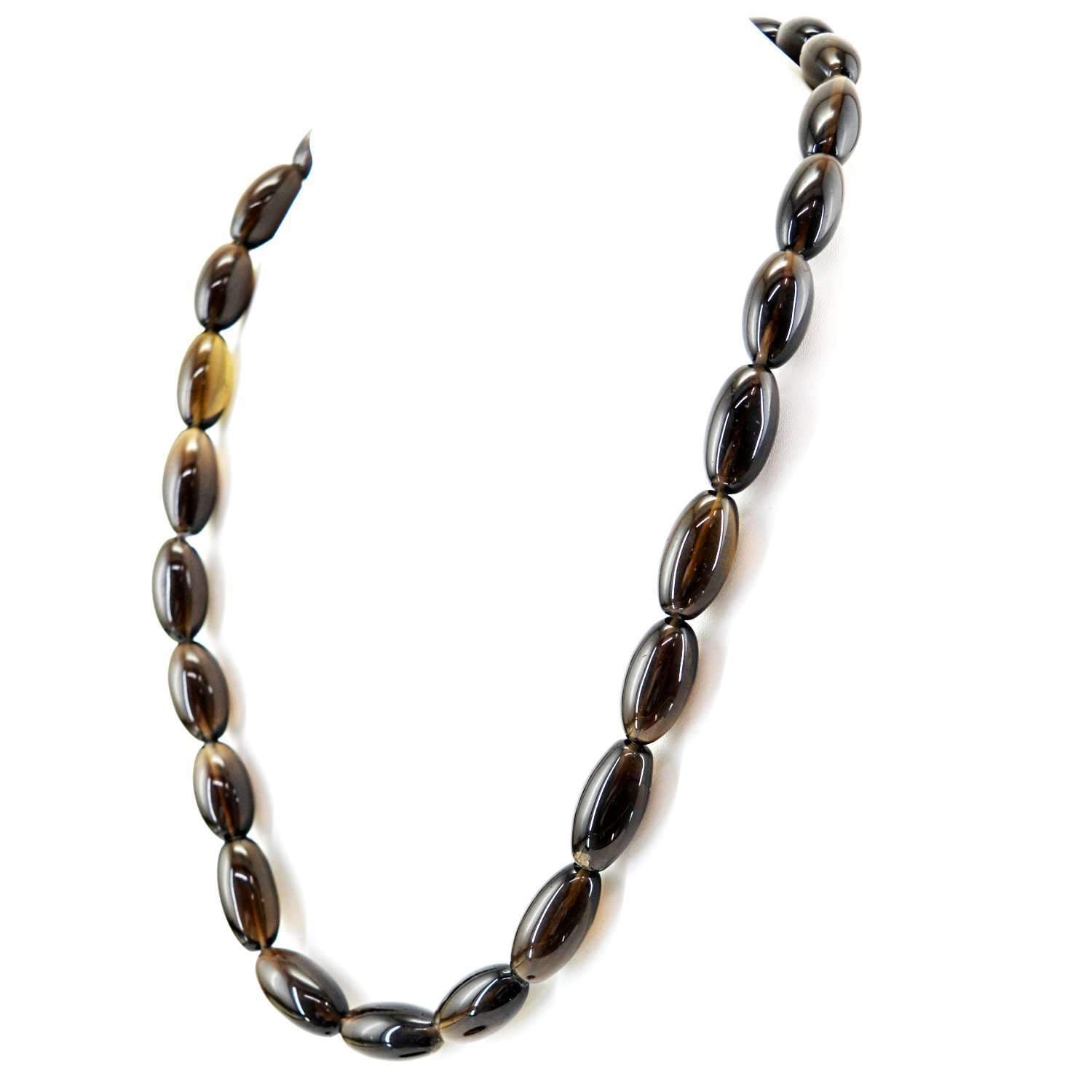 gemsmore:Oval Shape Smoky Quartz Necklace Natural Untreated Beads