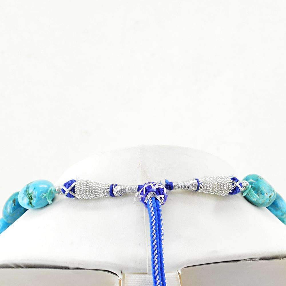 gemsmore:Oval Shape Turquoise Necklace Natural Single Strand Untreated Beads