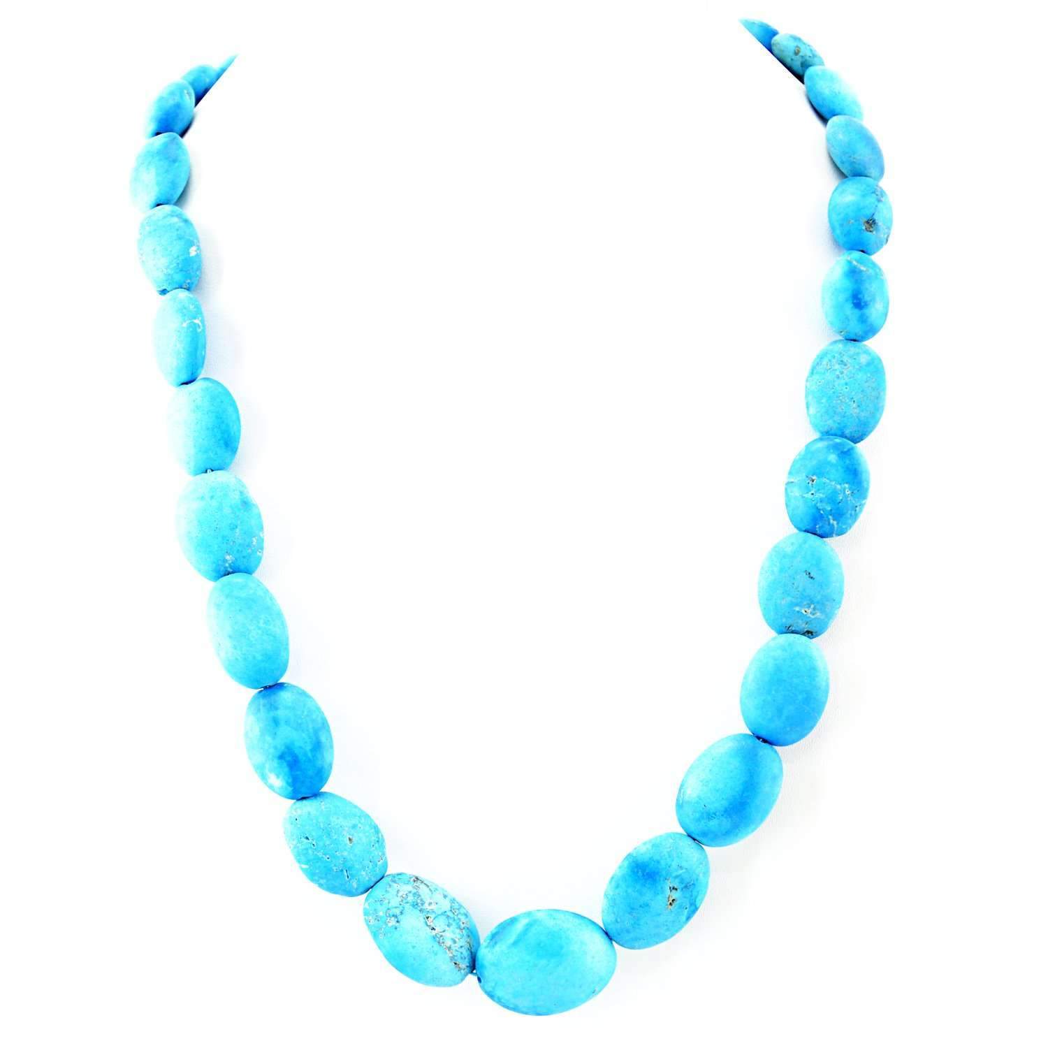 gemsmore:Oval Shape Turquoise Necklace Natural Untreated Beads