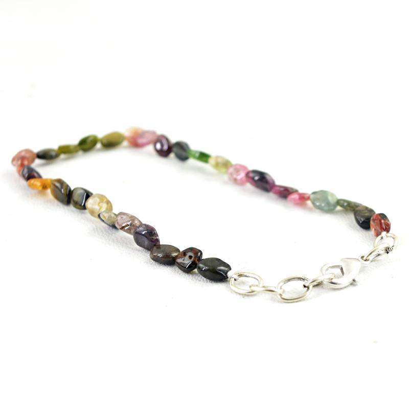 gemsmore:Oval Shape Watermelon Tourmaline Bracelet Natural Unheated Beads Bracelet