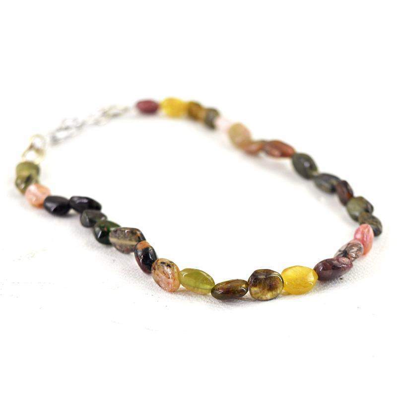 gemsmore:Oval Shape Watermelon Tourmaline Bracelet Natural Unheated Beads