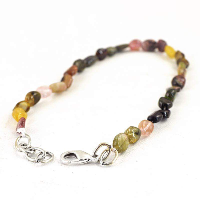 gemsmore:Oval Shape Watermelon Tourmaline Bracelet Natural Unheated Beads