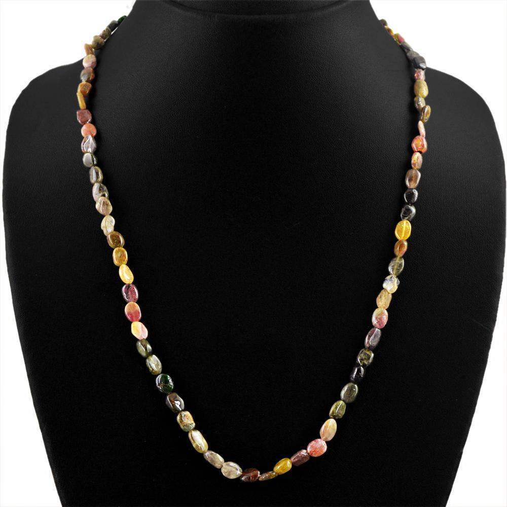 gemsmore:Oval Shape Watermelon Tourmaline Necklace Natural Unheated Beads