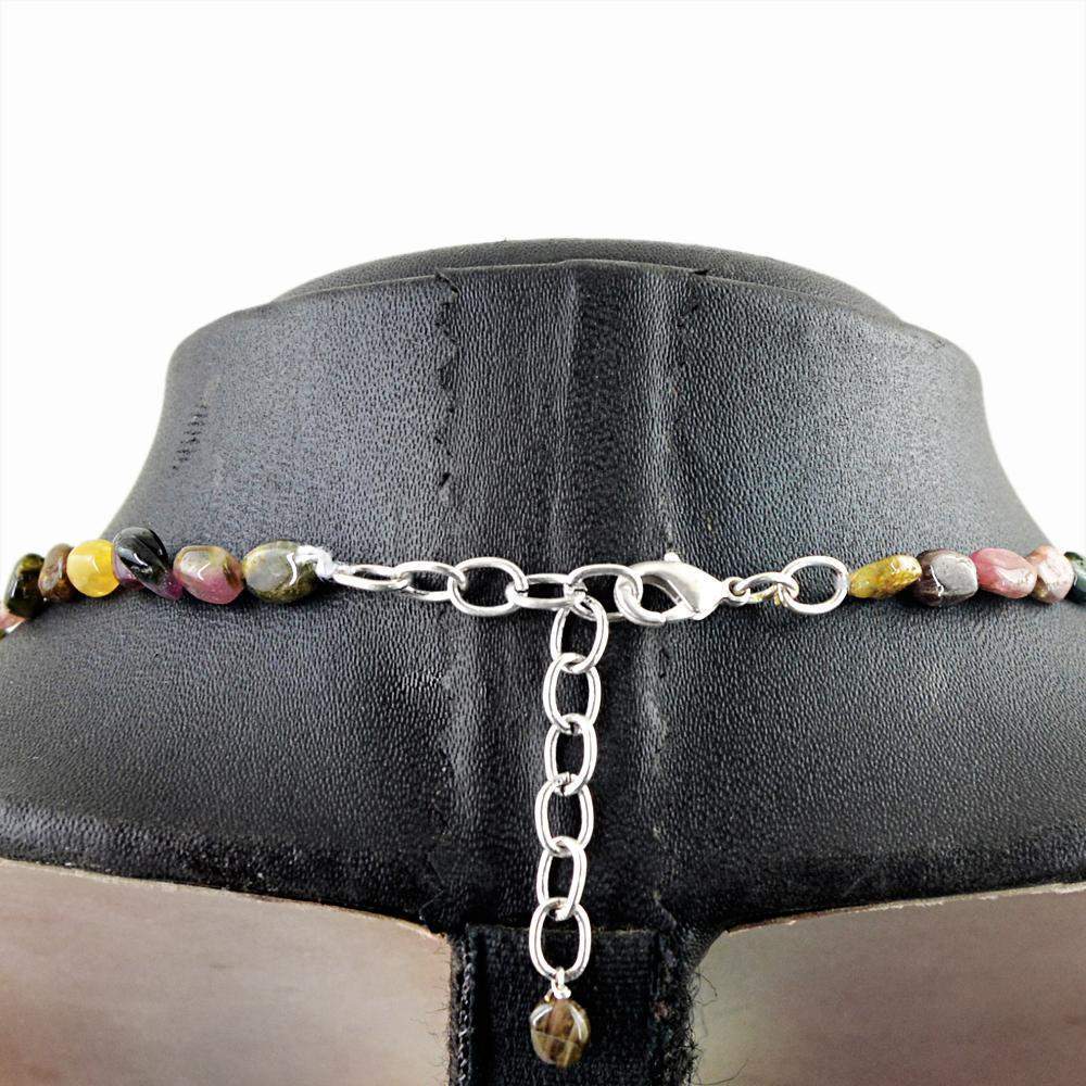 gemsmore:Oval Shape Watermelon Tourmaline Necklace Natural Unheated Beads
