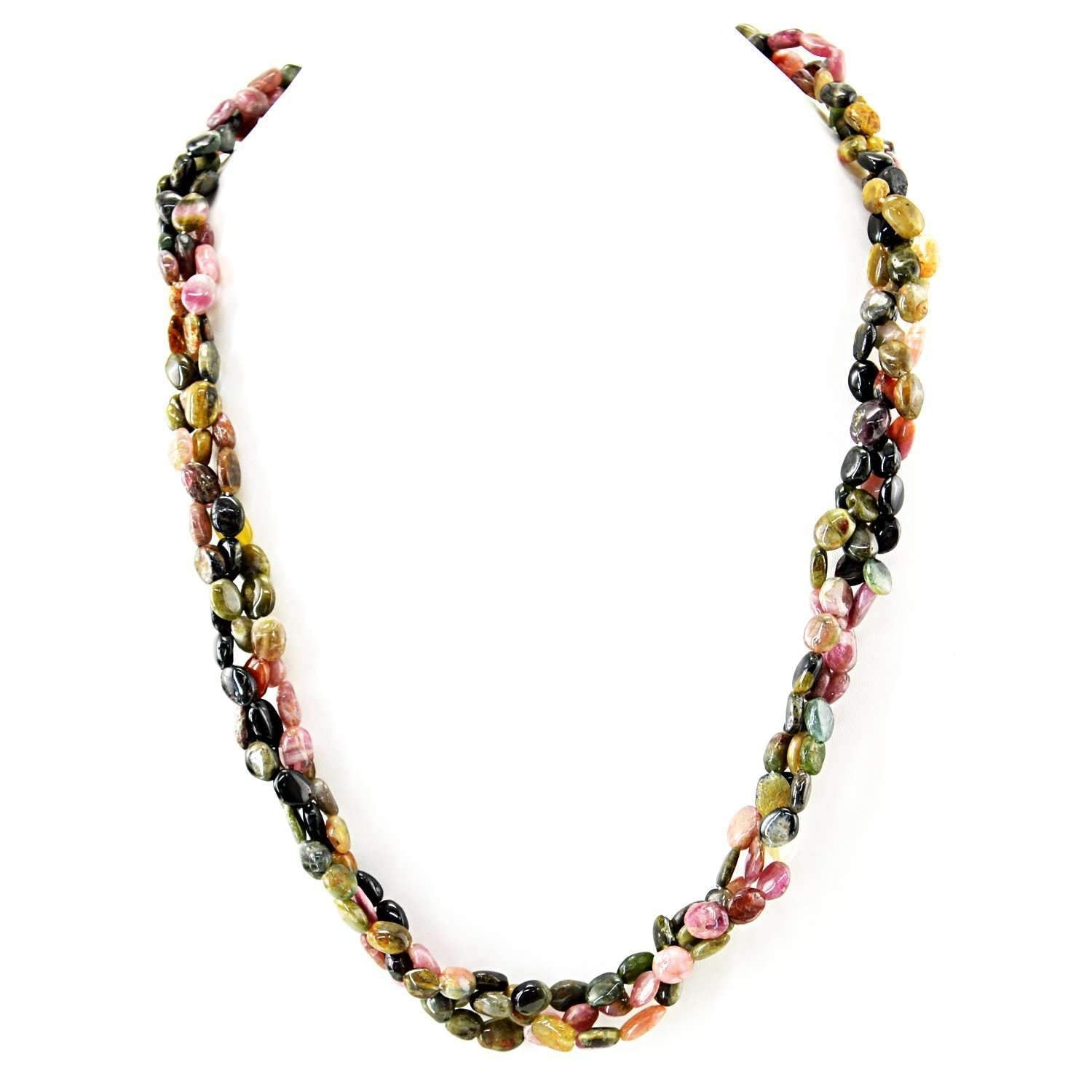 gemsmore:Oval Shape Watermelon Tourmaline Necklace Natural Untreated Beads