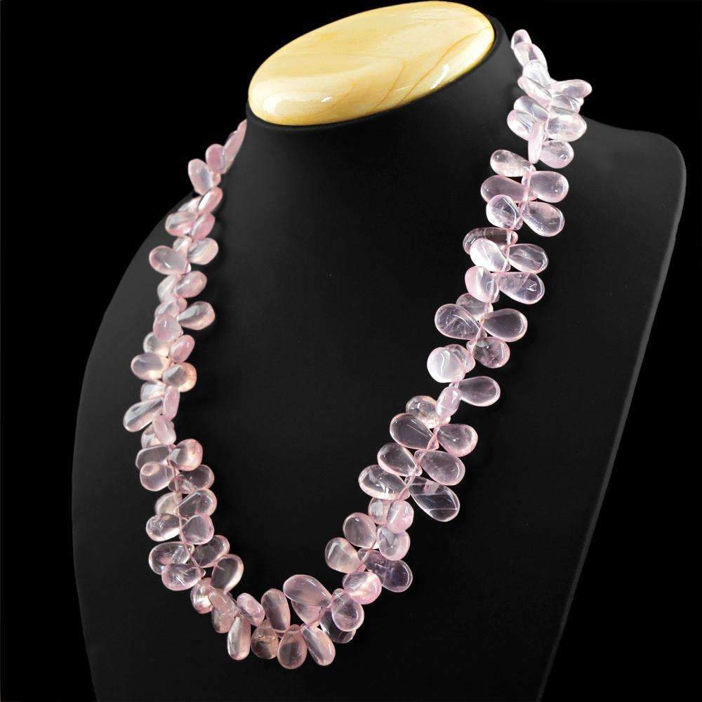gemsmore:Pear Shape Pink Rose Quartz Necklace Natural Unheated Beads