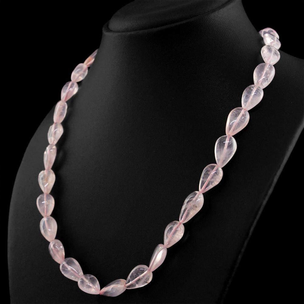 gemsmore:Pear Shape Pink Rose Quartz Necklace Natural Untreated Beads