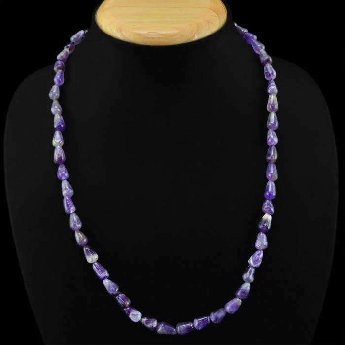 gemsmore:Pear Shape Purple Amethyst Necklace Natural Untreated Beads