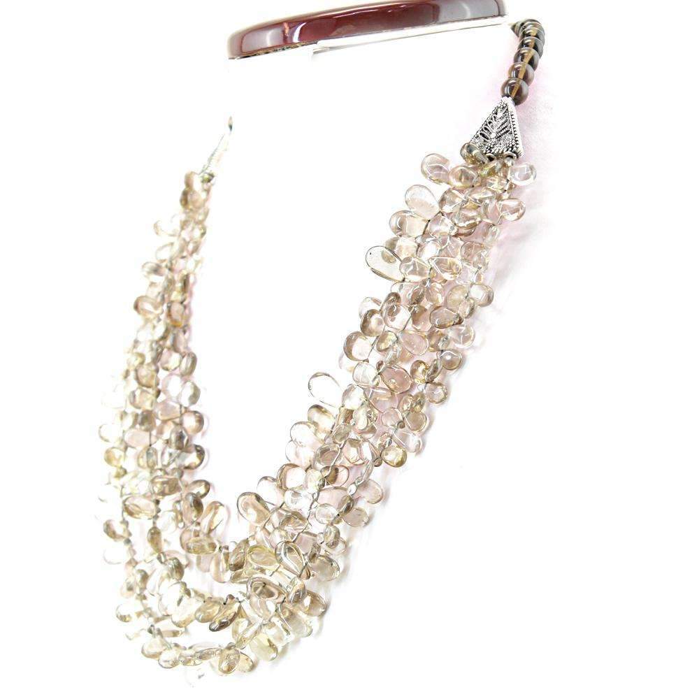 gemsmore:Pear Shape Smoky Quartz Necklace Natural 3 Strand Untreated Beads
