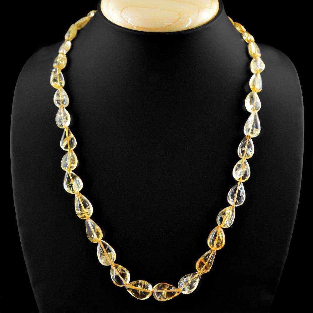 gemsmore:Pear Shape Yellow Citrine Necklace Natural Untreated Beads