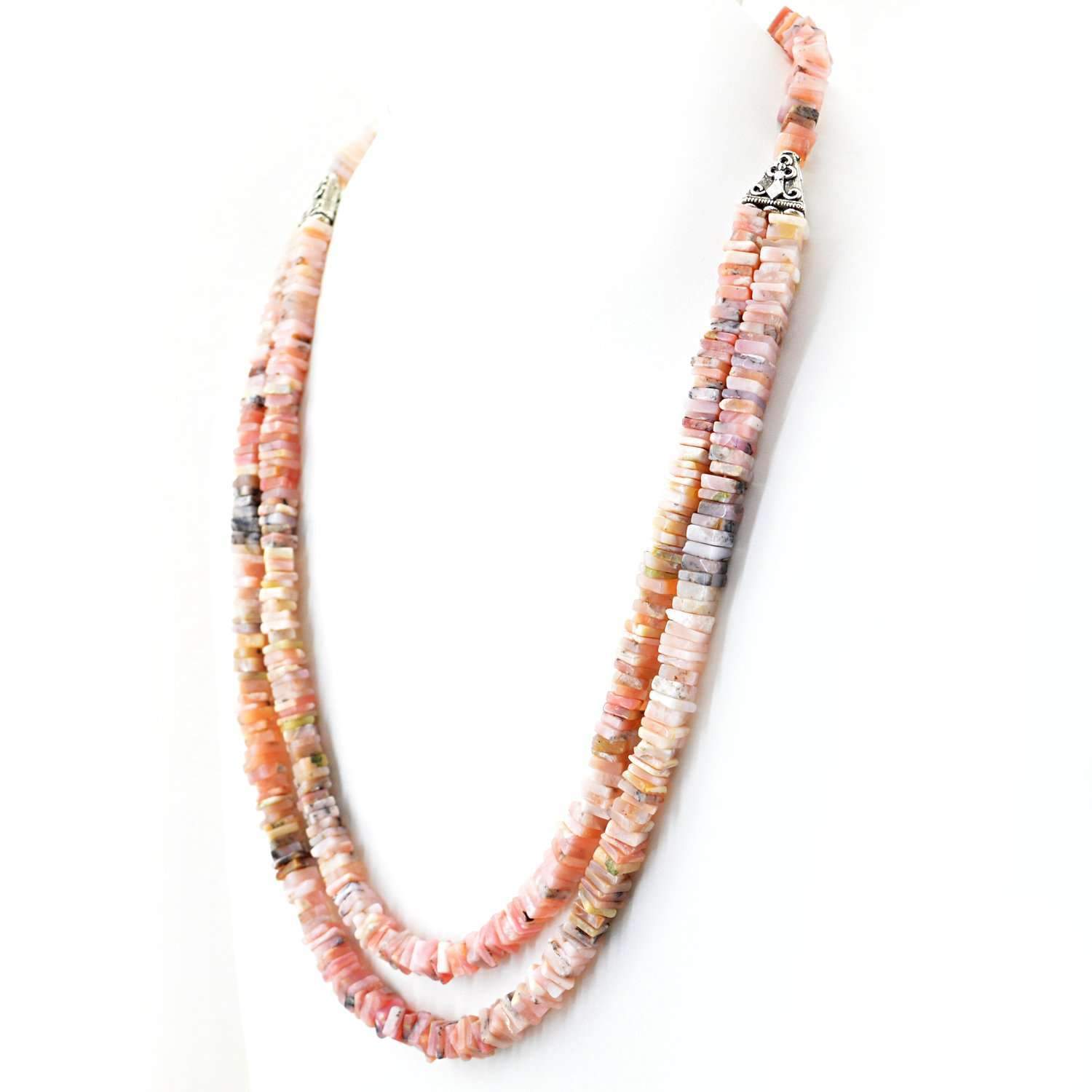 gemsmore:Pink Australian Opal Necklace Natural 2 Strand Genuine Beads