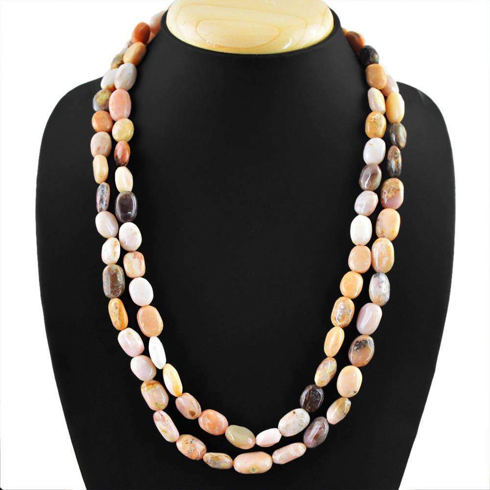 gemsmore:Pink Australian Opal Necklace Natural 2 Strand Oval Shape Beads