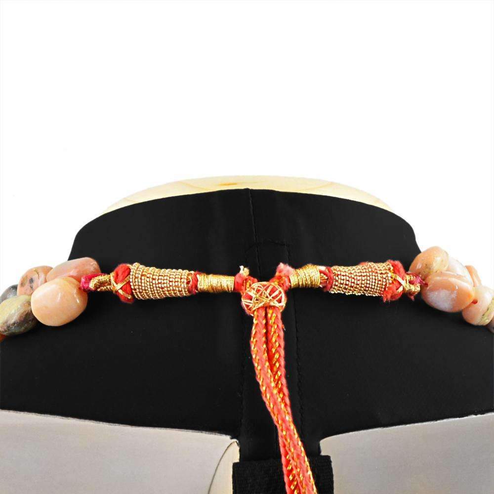 gemsmore:Pink Australian Opal Necklace Natural 2 Strand Oval Shape Beads