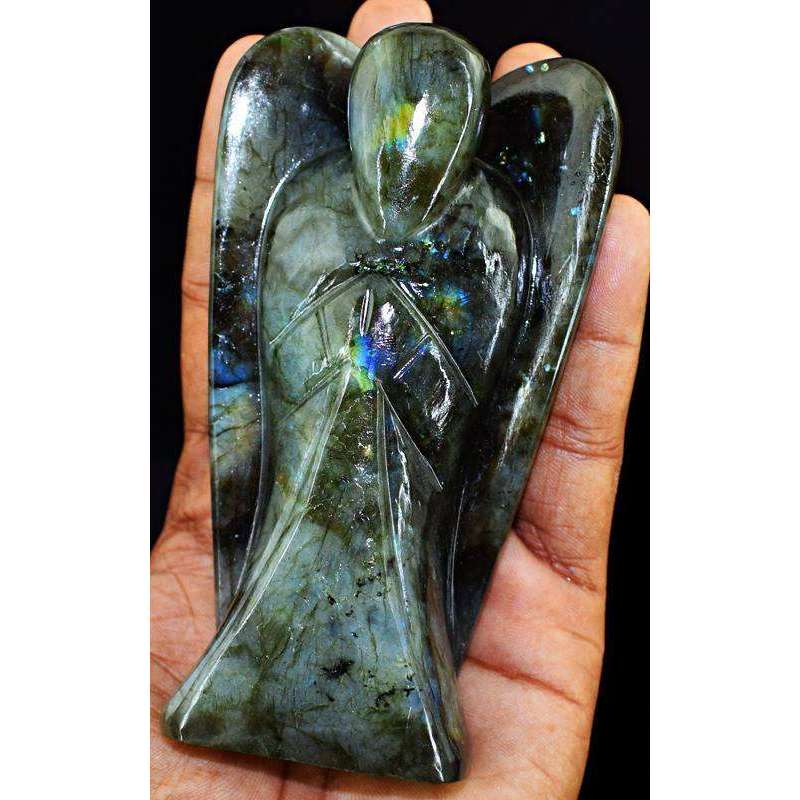 gemsmore:Pink & Golden Flash Labradorite Carved Healing Crystal Angel