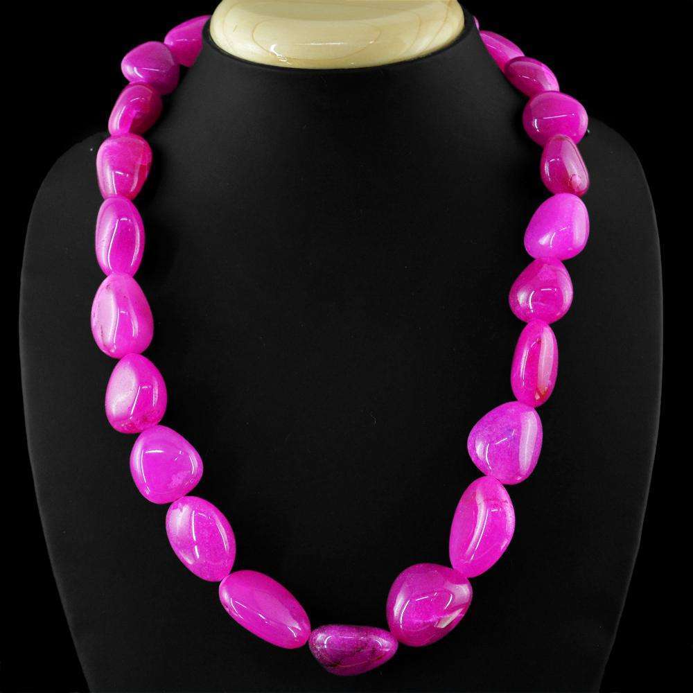 gemsmore:Pink Onyx Necklace - Natural Single Strand Untreated Beads