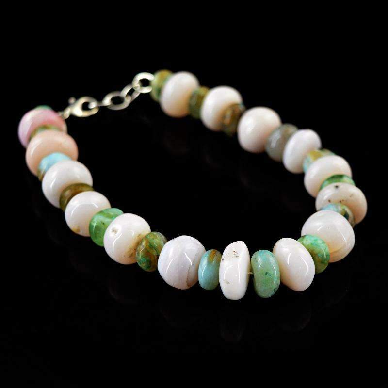 gemsmore:Pink Opal & Peruvian Opal Bracelet - Natural Round Shape Beads