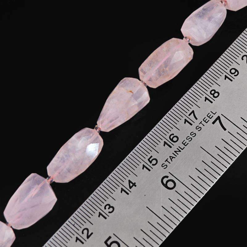 gemsmore:Pink Rose Quartz Beads Strand Natural Faceted Drilled