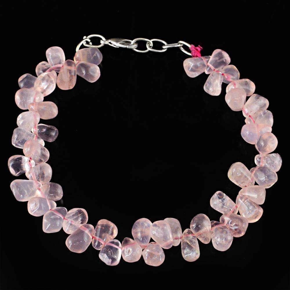 gemsmore:Pink Rose Quartz Bracelet Natural Tear Drop Untreated Beads