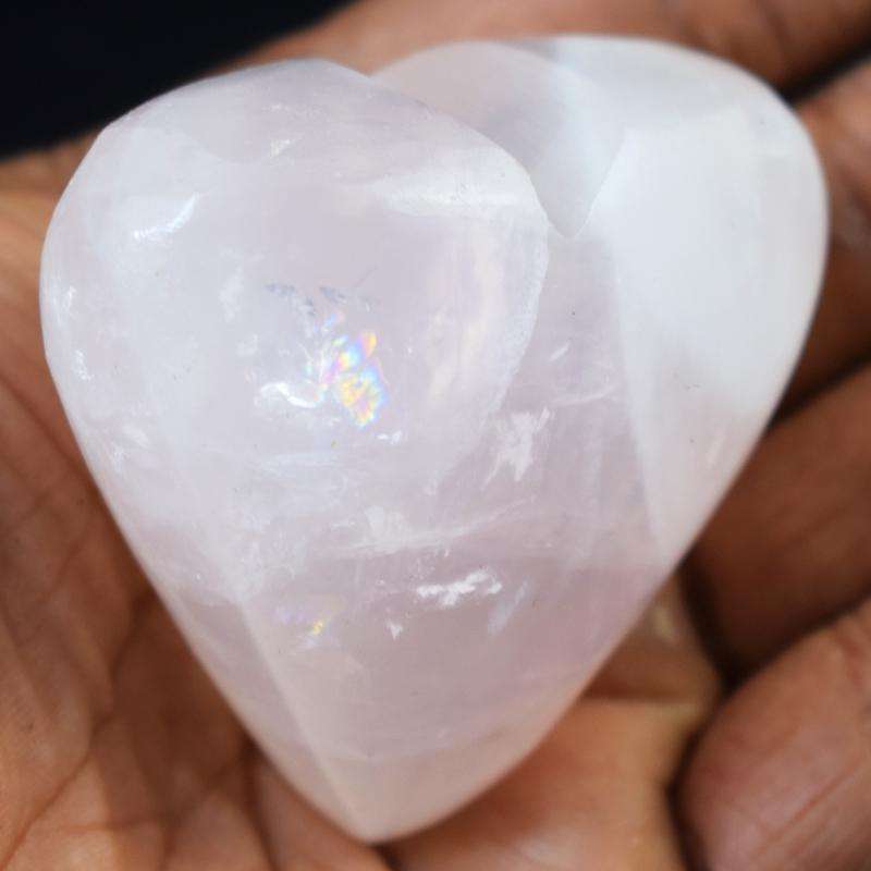 gemsmore:Pink Rose Quartz Carved Heart Shape Cabochon