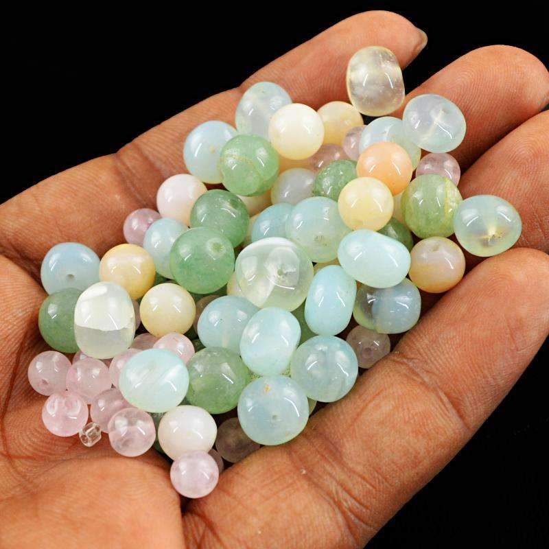 gemsmore:Pink Rose Quartz & Green Aquamarine Beads Lot Natural Round Shape Drilled