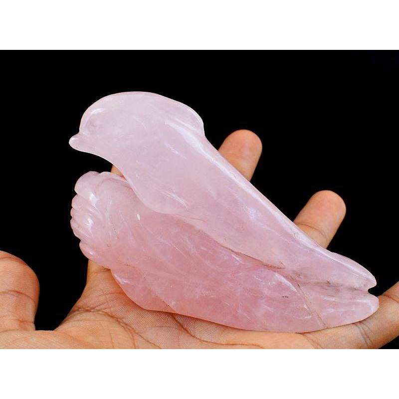 gemsmore:Pink Rose Quartz Hand Carved Dolphin On Rock