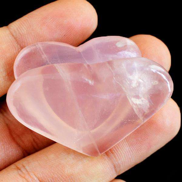 gemsmore:Pink Rose Quartz Hand Carved Double Heart Cabochon
