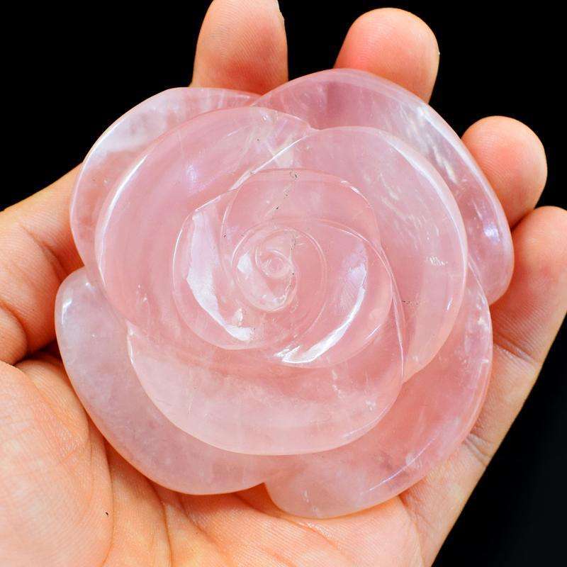 gemsmore:Pink Rose Quartz Hand Carved Rose Gemstone
