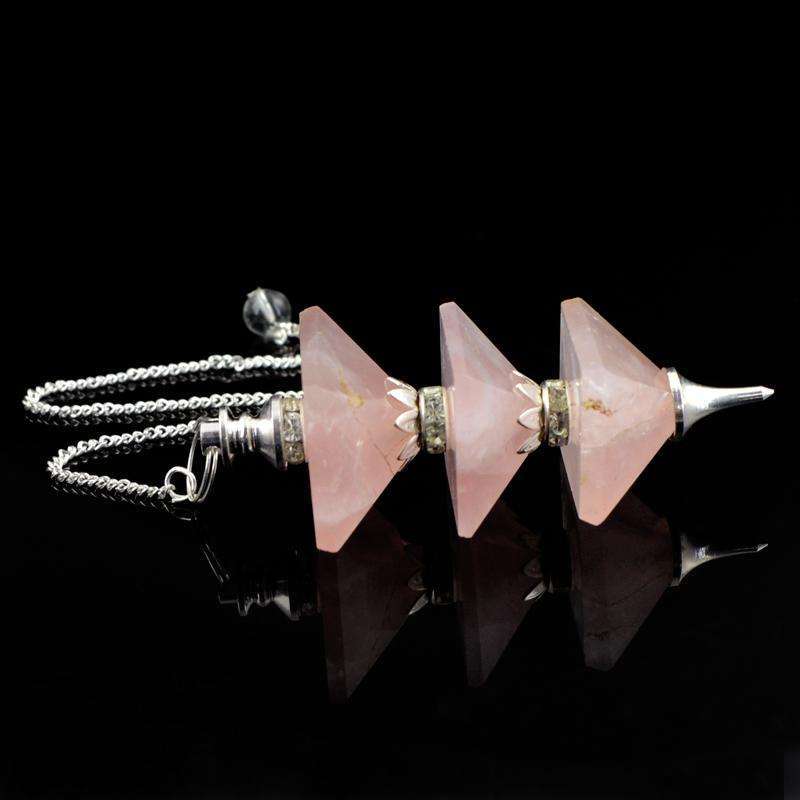 gemsmore:Pink Rose Quartz Healing Pyramid Pendulum Natural Untreated