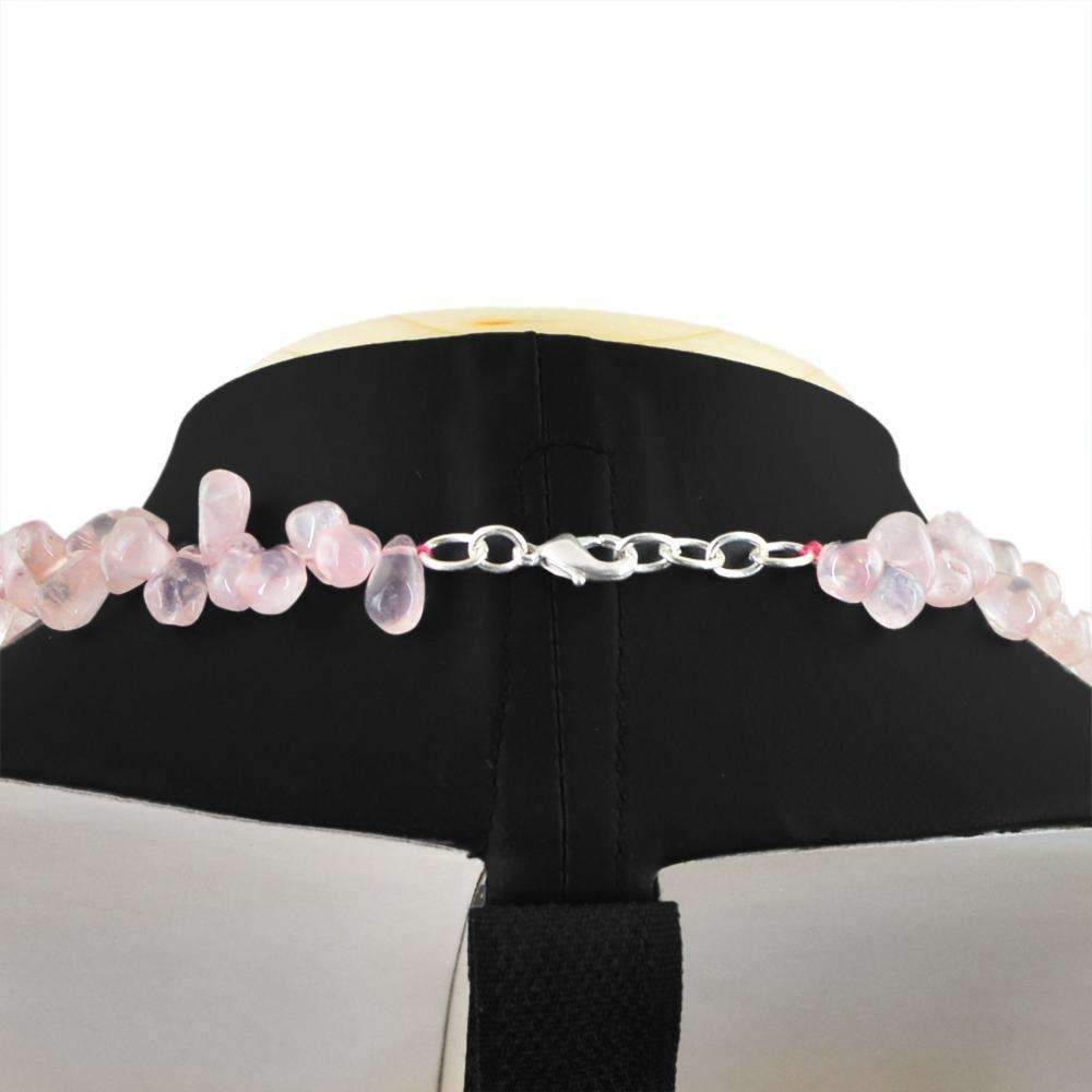 gemsmore:Pink Rose Quartz Necklace Natural Single Strand Tear Drop Beads