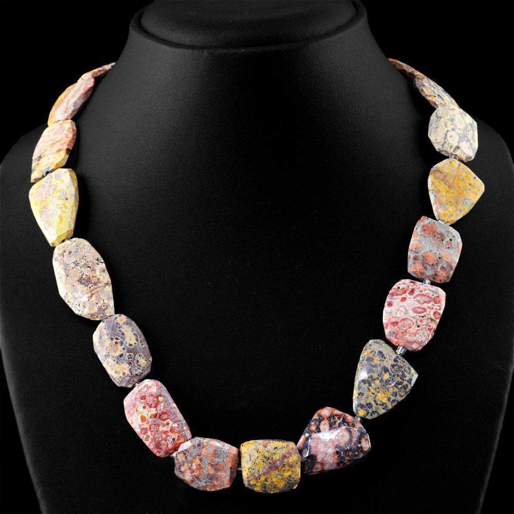 gemsmore:Poppy Jasper Necklace Natural Faceted Untreated Beads
