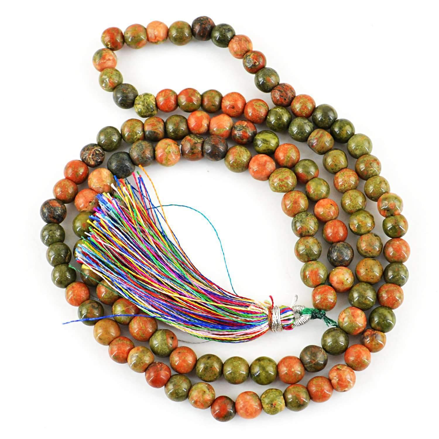 gemsmore:Prayer Mala Blood Green Unakite Necklace Natural 108 Round Beads
