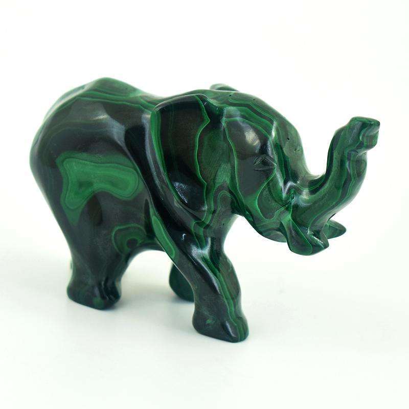 gemsmore:Premium Genuine Malachite Carved Elephant