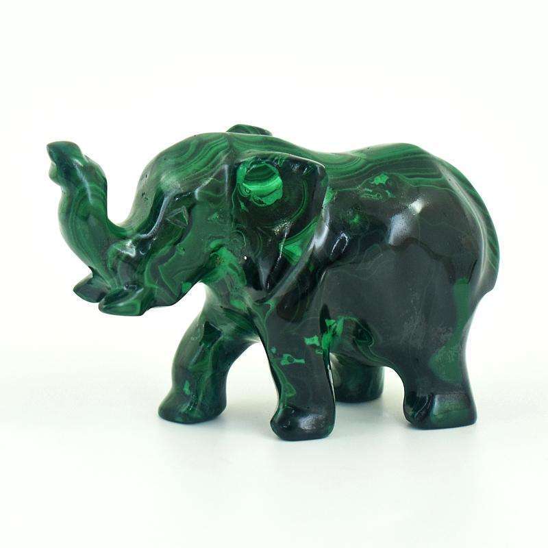 gemsmore:Premium Genuine Malachite Carved Elephant