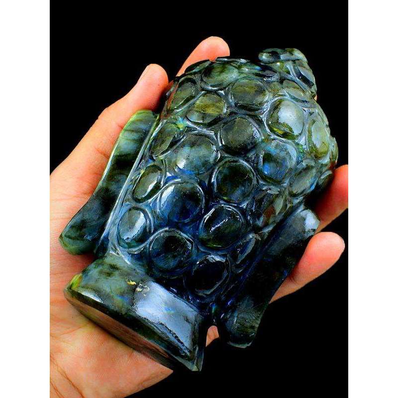 gemsmore:Premium Labradorite Gemstone Carved Lord Buddha Head Idol Statute