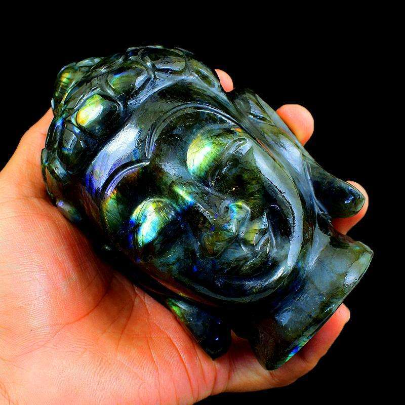 gemsmore:Premium Labradorite Gemstone Carved Lord Buddha Head Idol Statute