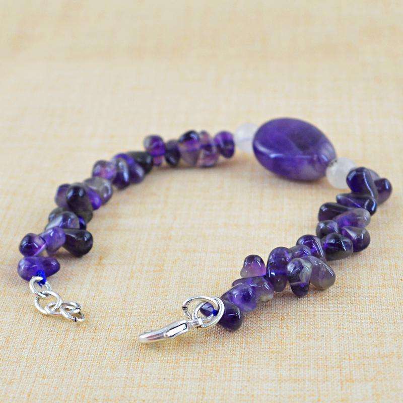 gemsmore:Purple Amethyst Bracelet Natural Untreated Beads