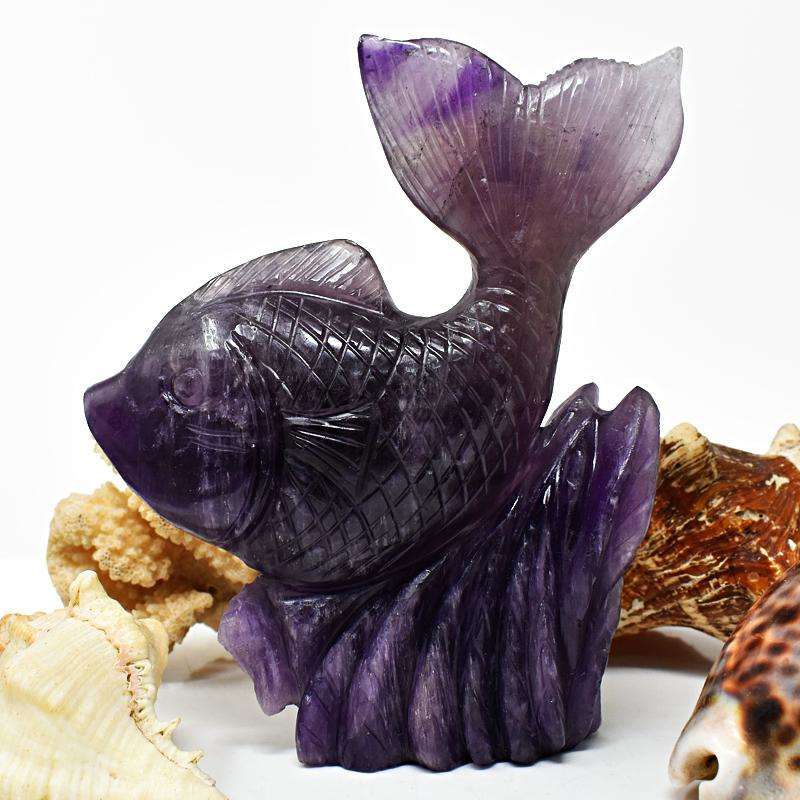gemsmore:Purple Amethyst Hand Carved Fish - Beautiful