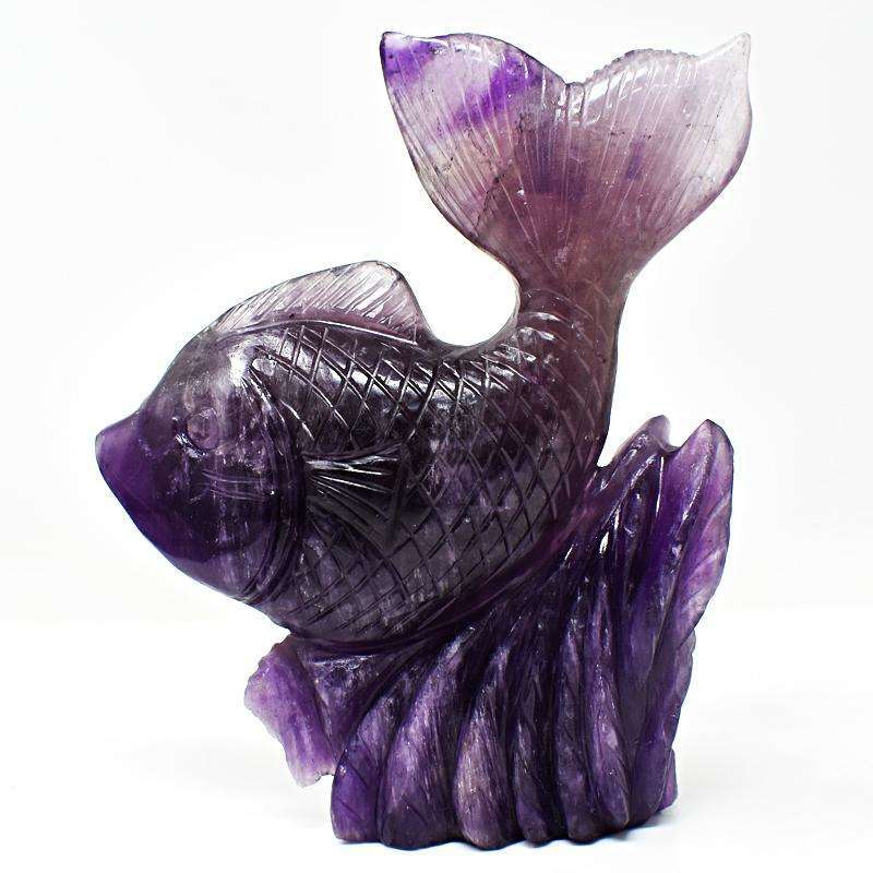 gemsmore:Purple Amethyst Hand Carved Fish - Beautiful