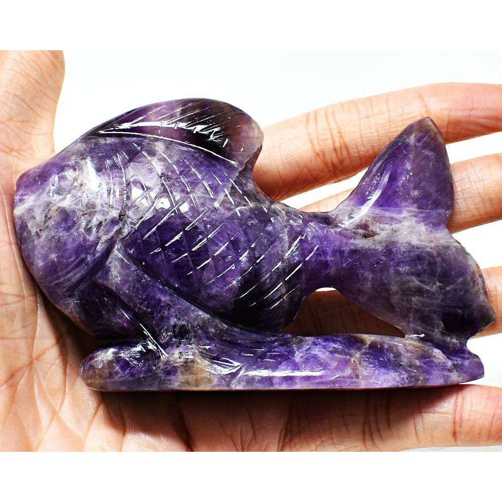 gemsmore:Purple Amethyst Hand Carved Fish - Beautiful