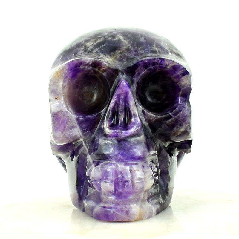 gemsmore:Purple Amethyst Hand Carved Human Skull