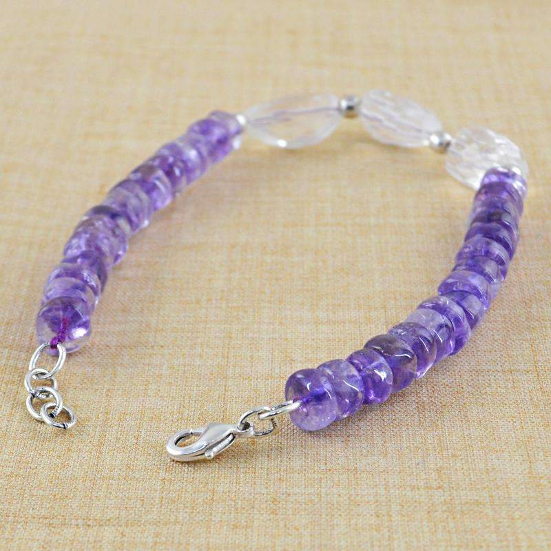 gemsmore:Purple Amethyst & White Quartz Bracelet Natural Round Shape Beads