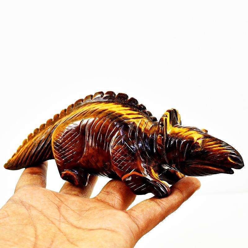 gemsmore:Rare Golden Tiger Eye Hand Carved Dinosaur Gemstone
