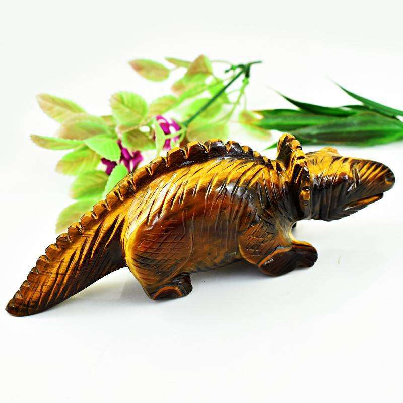 gemsmore:Rare Golden Tiger Eye Hand Carved Dinosaur Gemstone