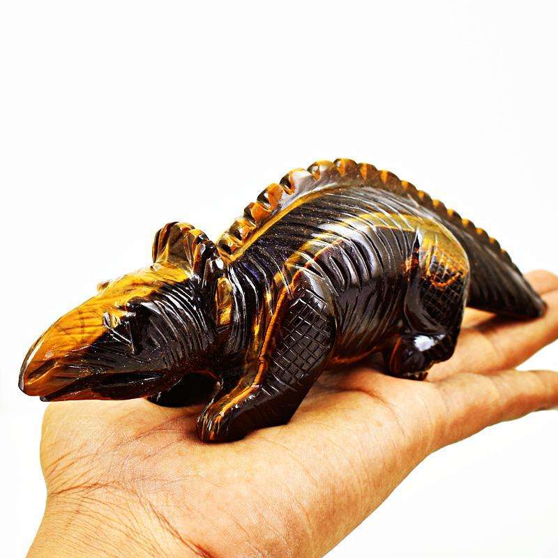 gemsmore:Rare Golden Tiger Eye Hand Carved Dinosaur Gemstone